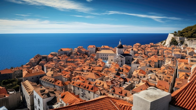 Dubrovnik by the Adriatic Aerial Cityscape View