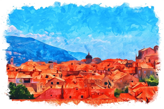 Dubrovnik Croatia Beautiful Watercolor Landscape