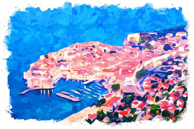 Dubrovnik croatia beautiful watercolor landscape