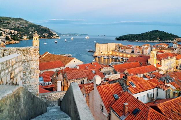 Dubrovnik old city, Lokrum Island and Adriatic sea in evening, Croatia