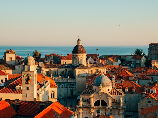 Dubrovnik old town croatia tiled roofs of houses church