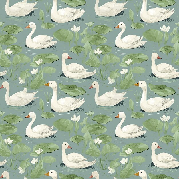 Photo duck background with leaves and leaves seamless pattern background