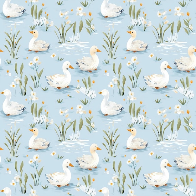 Photo duck background with leaves and leaves seamless pattern background