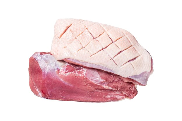 Duck breast fillet on butcher table raw poultry meat Isolated on white background top view