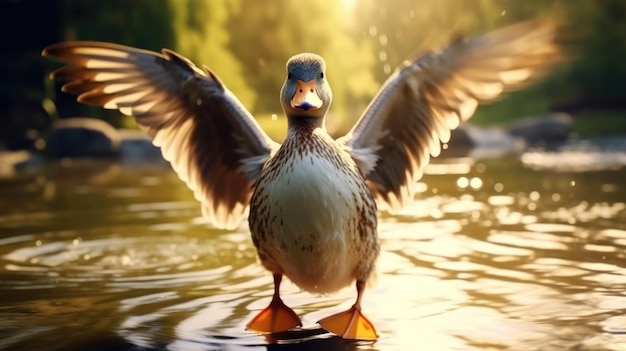 Duck enjoying in water HD 8K wallpaper background Stock Photographic Image