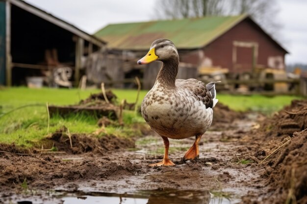 Foto un'anatra in una fattoria