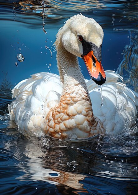 Photo a duck is splashing in the water with the beak open