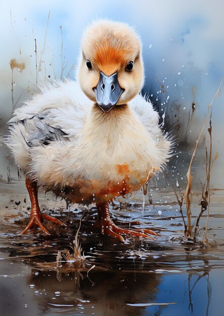 Photo a duck is standing in the water with the duck in the water