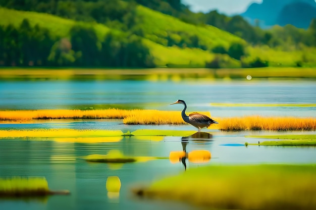 Photo a duck is standing in the water with the reflection of a duck