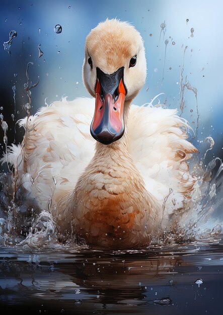 Photo a duck is swimming in the water with his beak open