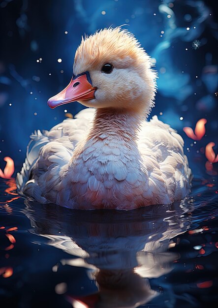 Photo a duck is swimming in the water with the reflection of the duck