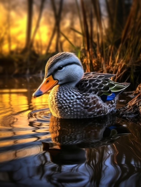 Duck in its Natural Habitat Wildlife Photography Generative AI