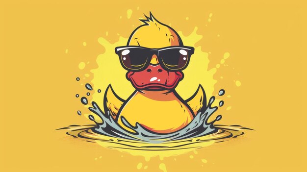 Photo the duck modern icon logo features a rubber duck sunglasses cartoon character illustration of a bird farm animal doodle symbol