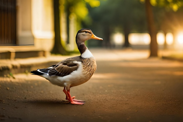 Photo a duck on a path in the park