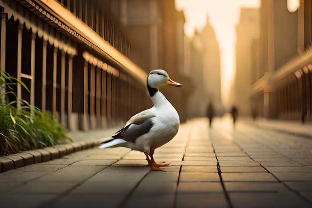 Photo a duck on a sidewalk in the city of philadelphia