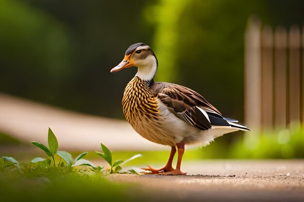 Photo a duck stands on a path in a park.