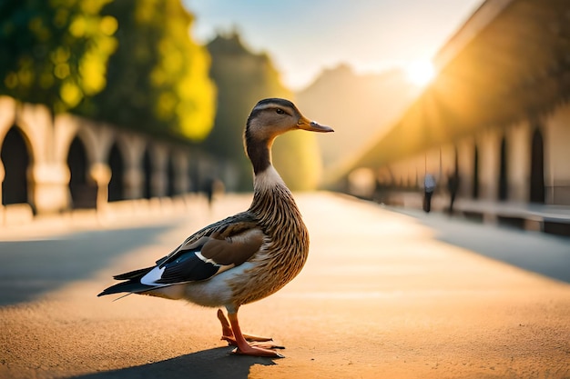 Photo a duck stands on a path in a park.