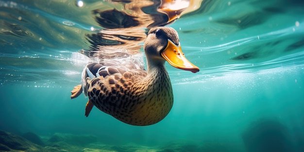 Duck swimming underwater