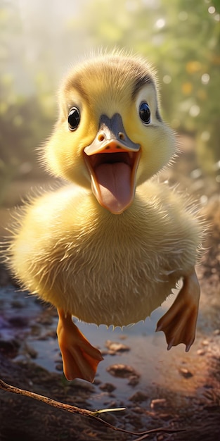 a duck that is smiling and has his tongue out