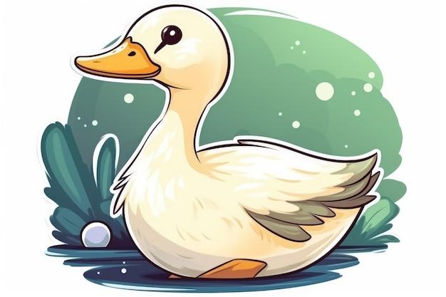 A duck in the water with a green background.