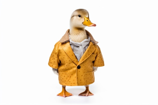 a duck wearing a coat