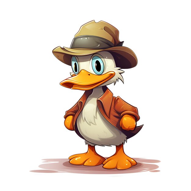 Photo a duck wearing a hat in cartoon style isolated on a white background