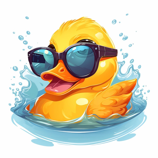 2d, yellow duck, wearing sunglasses, full body view,...