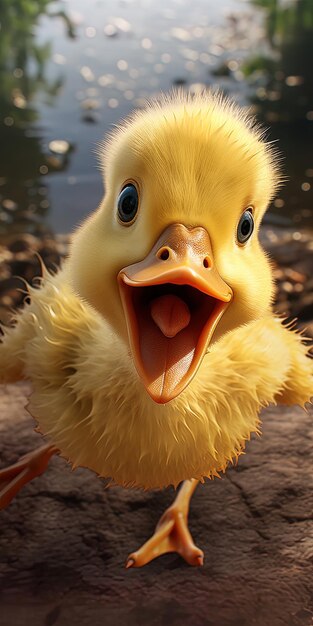 a duck with a big mouth that says  happy little duck