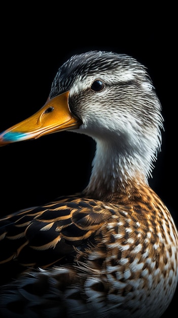 A duck with a black and white head