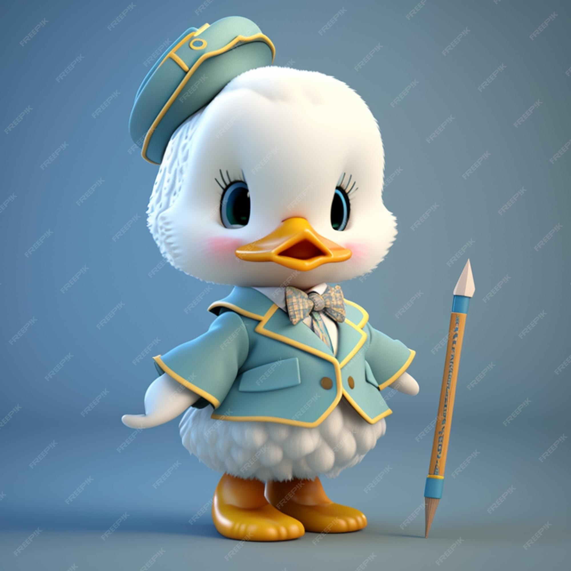 Premium Photo | A duck with a blue hat and a hat is standing next to a
