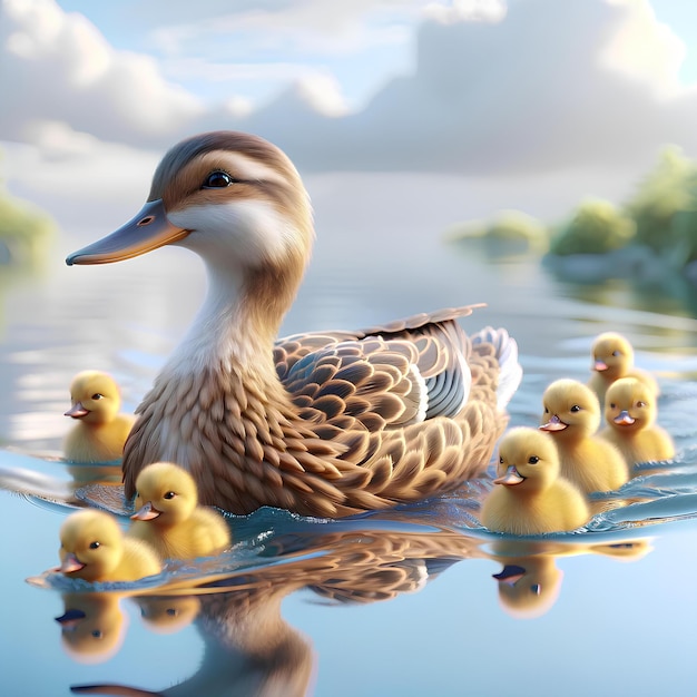 a duck with a ducklings in the water