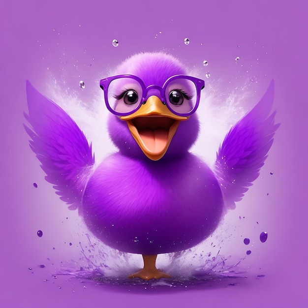 a duck with glasses that says purple