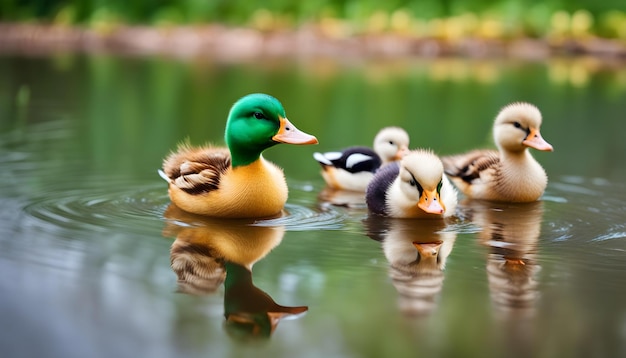 Photo a duck with a green head and a brown duck in the water