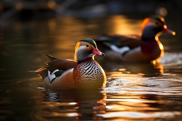 A duck with a green head and a white head is swimming in the water.