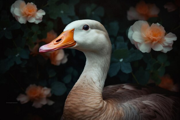 A duck with a pink beak