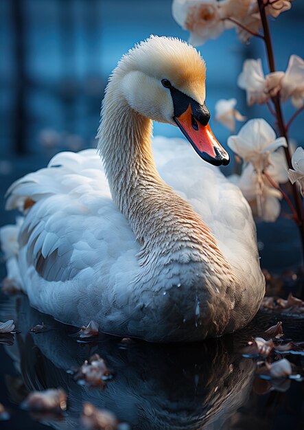 Photo a duck with a red beak sits on a black surface