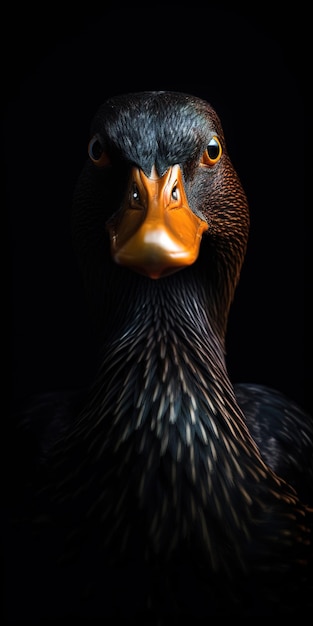 Photo a duck with a red nose and orange eyes