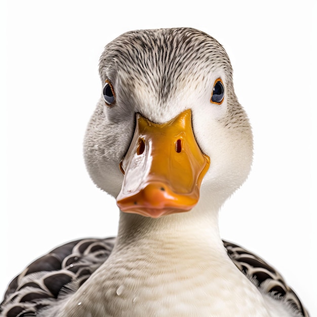 A duck with a yellow bill and a black nose is shown.