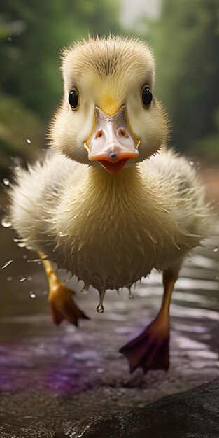 Photo a duck with a yellow head and a duck in the water