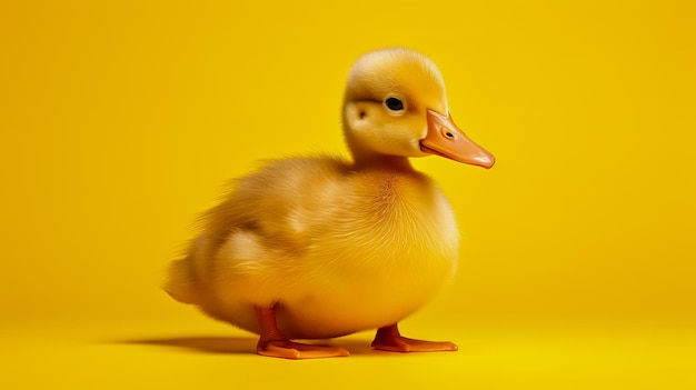 The duckling is on a yellow background