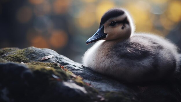 Photo a duckling sitting on a rock