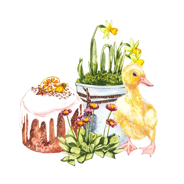 Photo duckling watercolor illustration