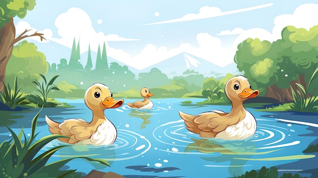 Ducks swimming in the river generated by AI