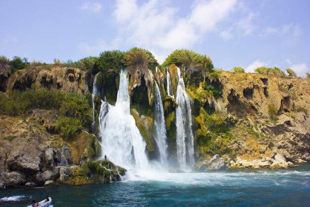 Duden waterfall in Antalya Turkey. Mediterranean sea. Travelling