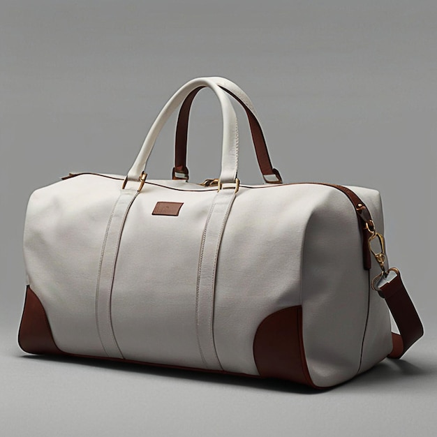 Photo duffel bag travel case leather holdall valise fashion modern carry handle in the white background