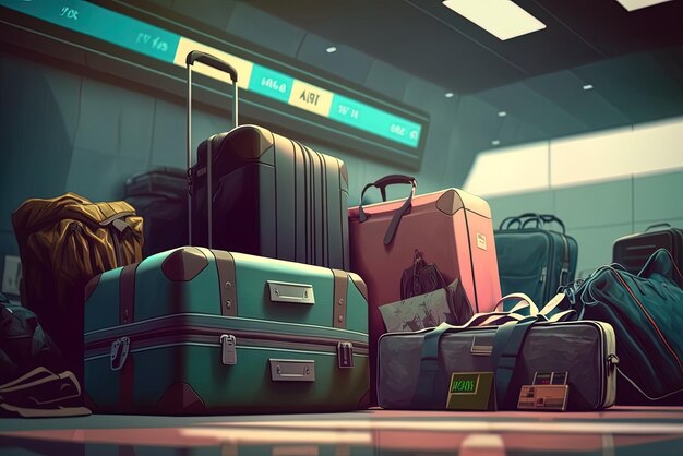 Duffel bags and luggage in the airport baggage claim area