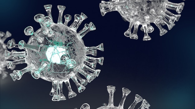 Duidelijk virus op zwarte achtergrond voor 3D-weergave van coronavirus-inhoud