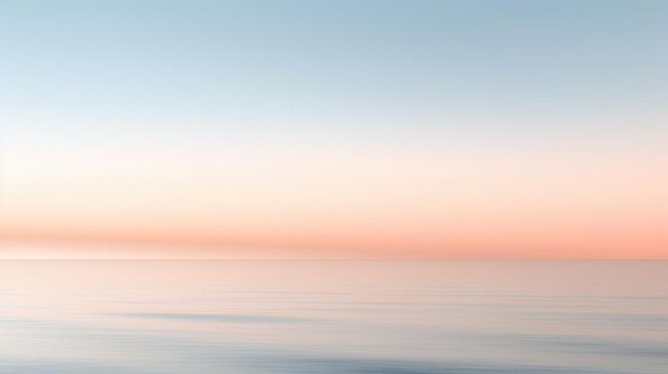 Foto duidelijke blauwe hemelzonsondergang met horizon op kalme oceaan overzeese achtergrond pittoresk