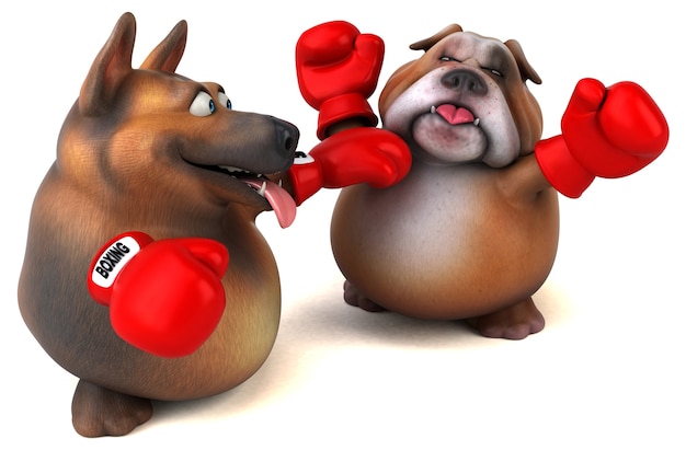 Duitse herdershond en Engelse buldog - 3D Illustratie