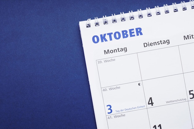 Duitse kalender of planner voor de maand oktober